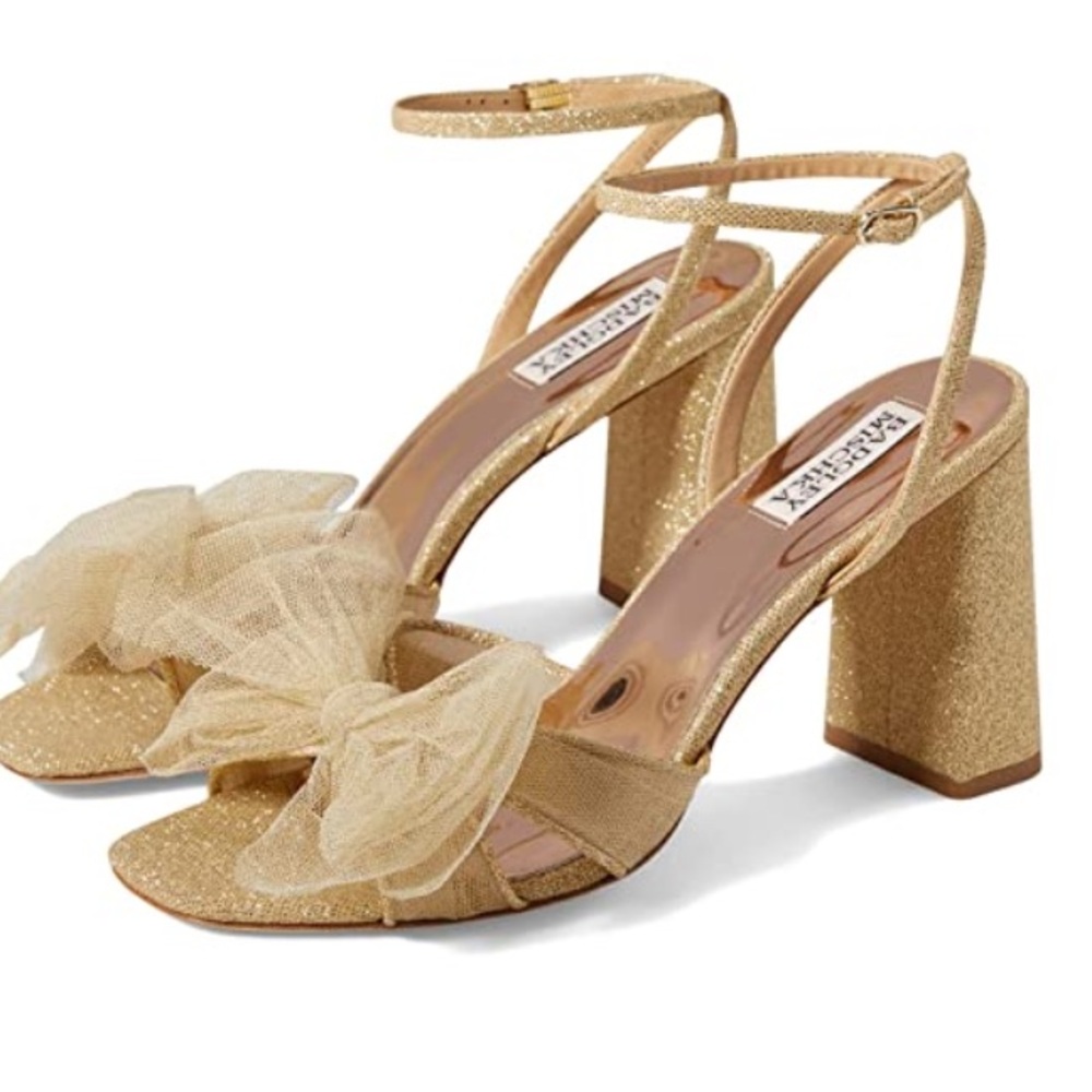 Badgley Mischka Glittering Gold Heels with Bow